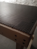 Close up of the perforated metal sheet in place. Photo by Emma.